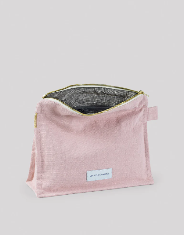 Trousse de toilette rose délicat en épaisse toile de coton bio